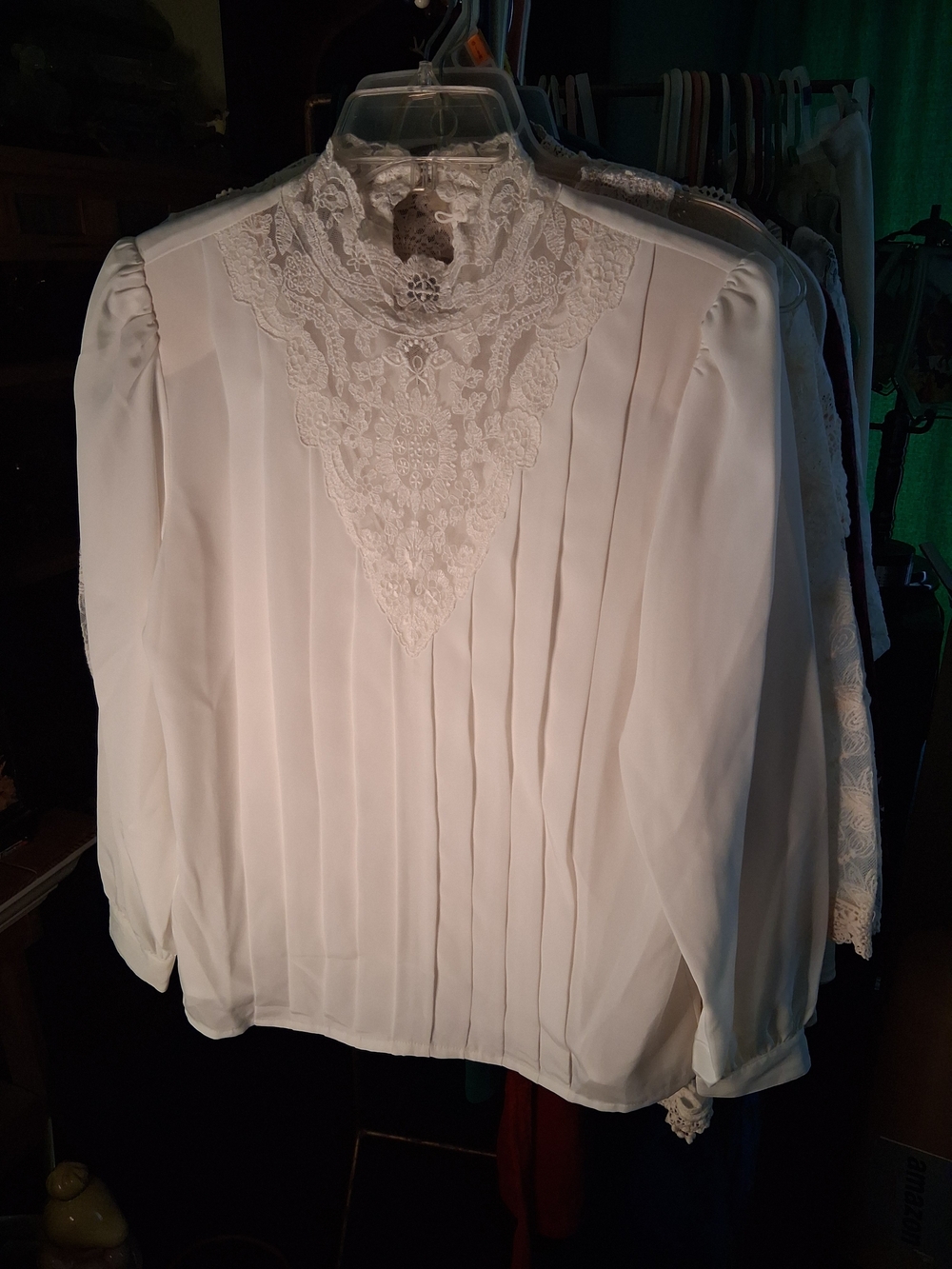 Lace-Inset White Pintuck Blouse